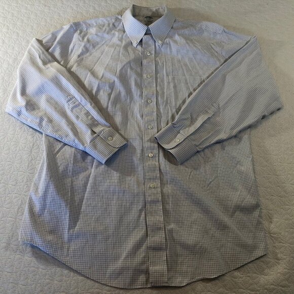 Brooks Brothers 1818 orig polo Mens Size 17/34 Shirt Small Blue Check Pattern - Picture 2 of 9